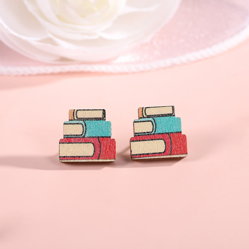 Wholesale Pencil Book Type Wooden Teachers Day Earrings